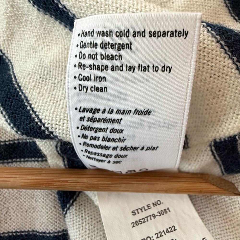 Paige Merino Wool Blend Long Sleeve Striped Crewneck Navy Cream Size Medium - Picture 6 of 7